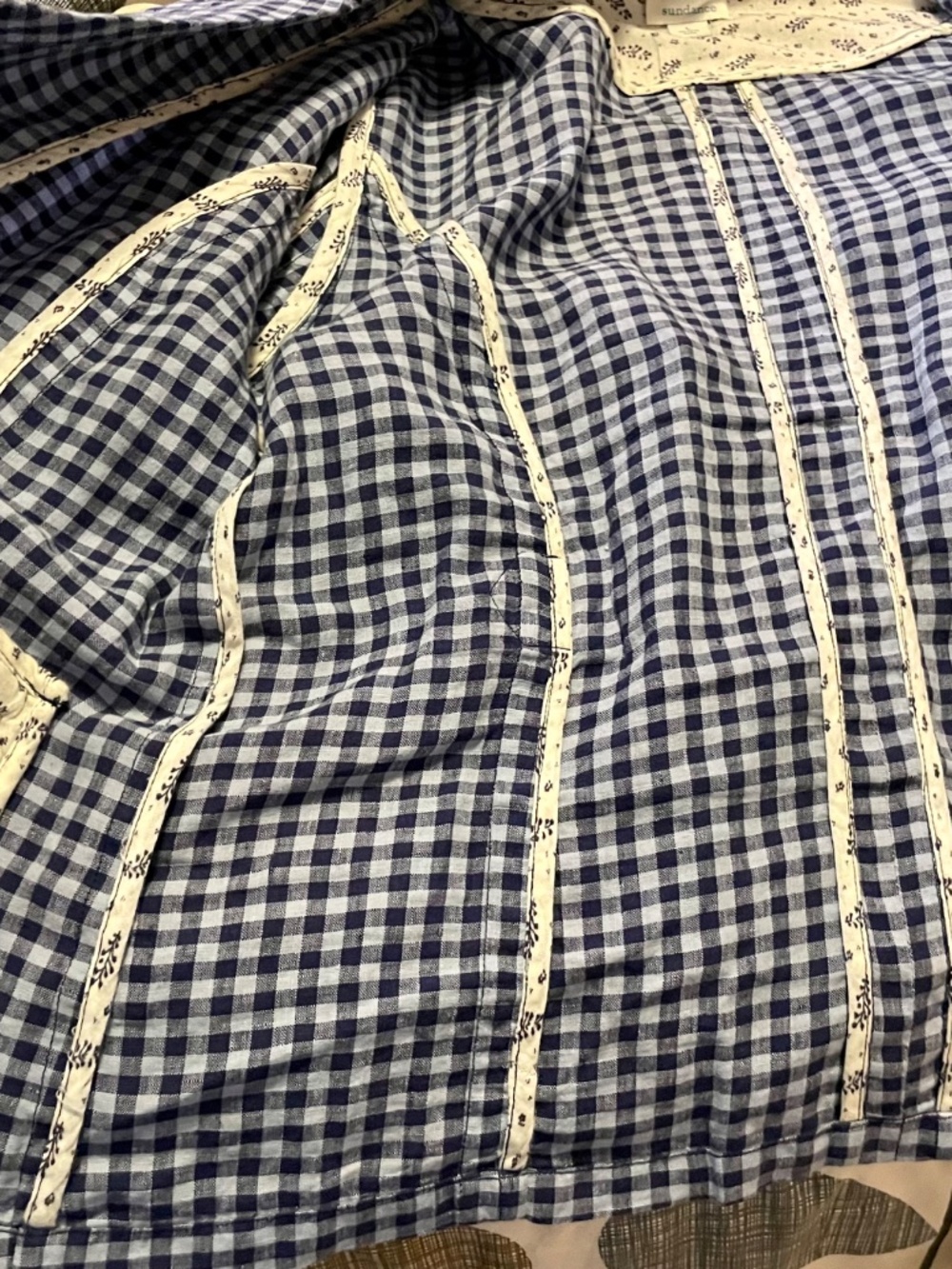 Sundance Ziri Linen Blue Gingham Check Button Front Blazer Jacket - L - Picture 10 of 13